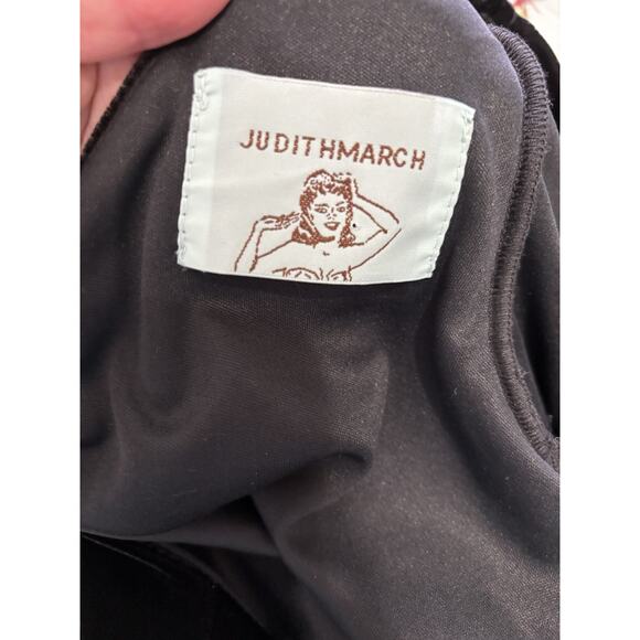 Judith March Black Velvet Evening Dress Small LBD Puff Lace Sleeve Party - Picture 5 of 6